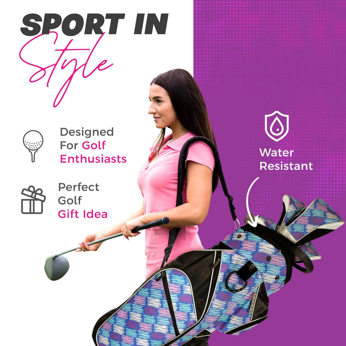 Womens Golf - Taboo Fashions 14 Way Lightweight Ladies Cart Bag (Posh Pink)
