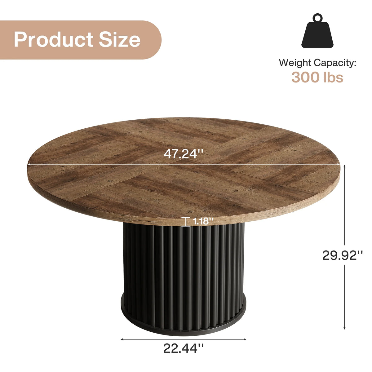 Tribesigns Black Round Dining Table for 4-6 People, 47.24-Inch Circle Wood Kitchen Table with Sturdy Fluted Metal Base, Modern Dining Room Furniture