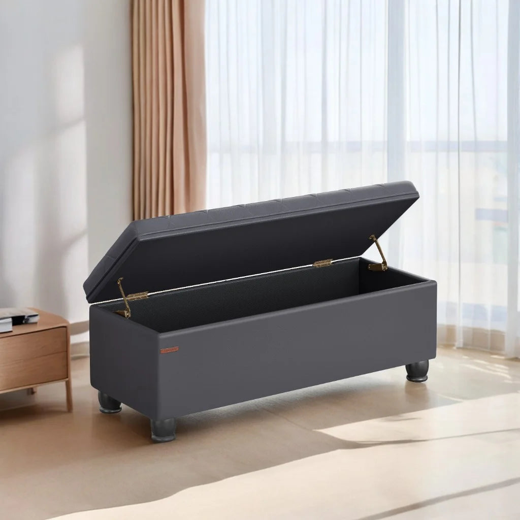 SONGMICS 46.5" Storage Ottoman Bench Storage Bench Bedroom Bench 330lb Load Capacity Solid Wood Legs Light Gray
