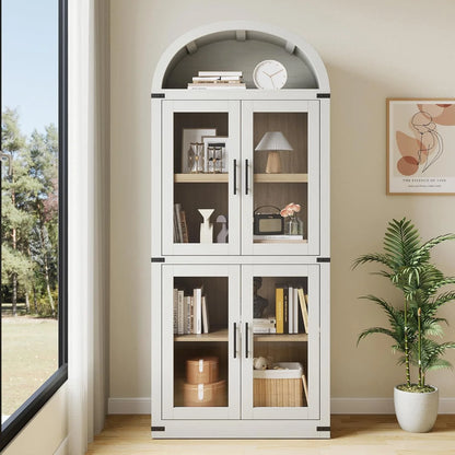 Arched Cabinet Tall Kitchen Pantry, Farmhouse Storage Cabinet Arch Hutch Cabinet, Large Bookshelf with Doors, Arched Bookcase with Cabinet, 5 Tier Kitchen Cabinet for Dining Room