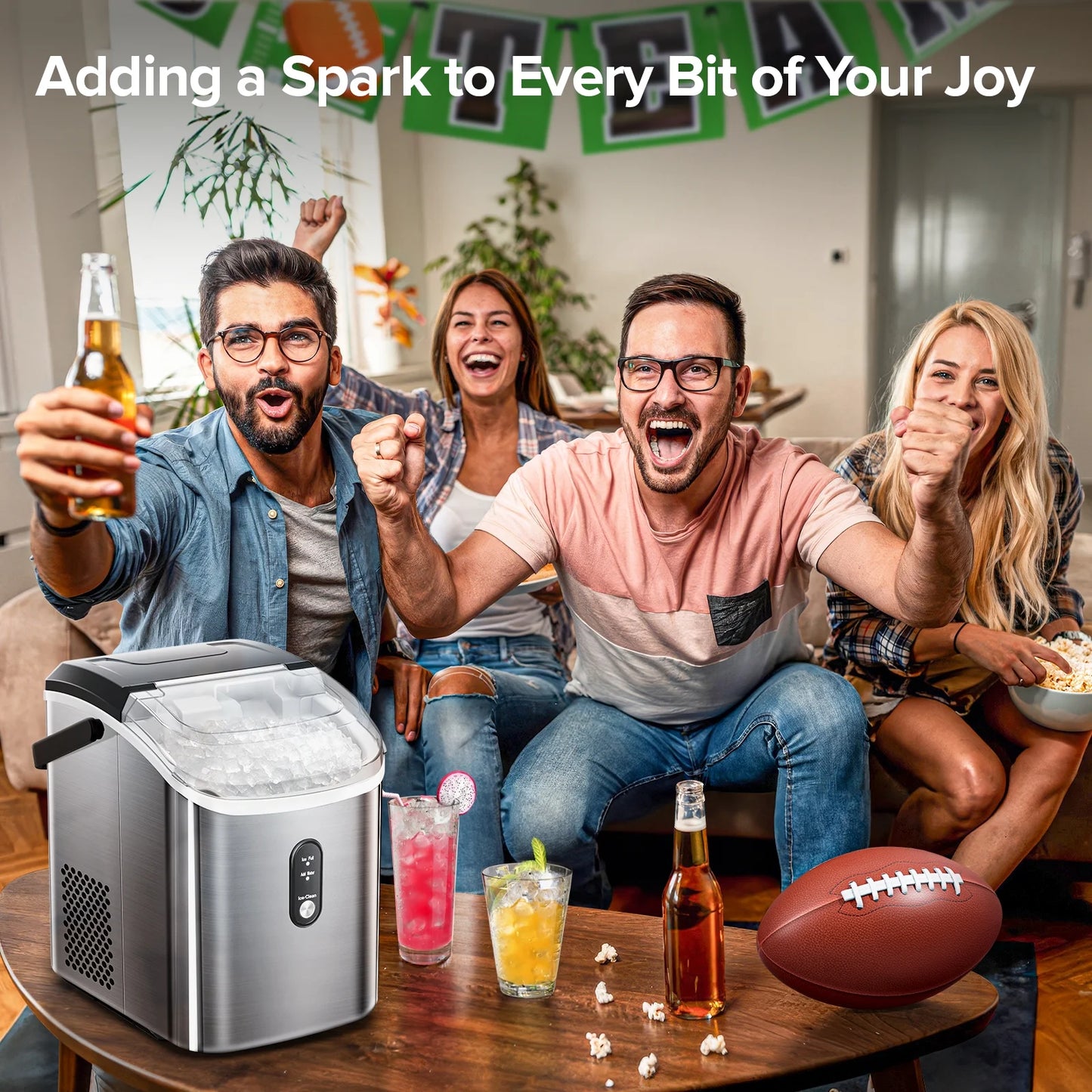 Auseo Nugget Ice Maker Countertop,  Ready in 6 Mins ,35Lbs Each  day with Self-Cleaning,Portable Sonic  Ice Machine  for Home/Office/Bar, Black