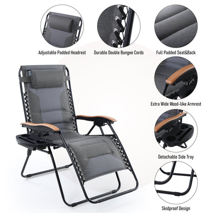Sophia&William 2 Pieces Outdoor Oversized Padded Zero Gravity Chairs - Grey