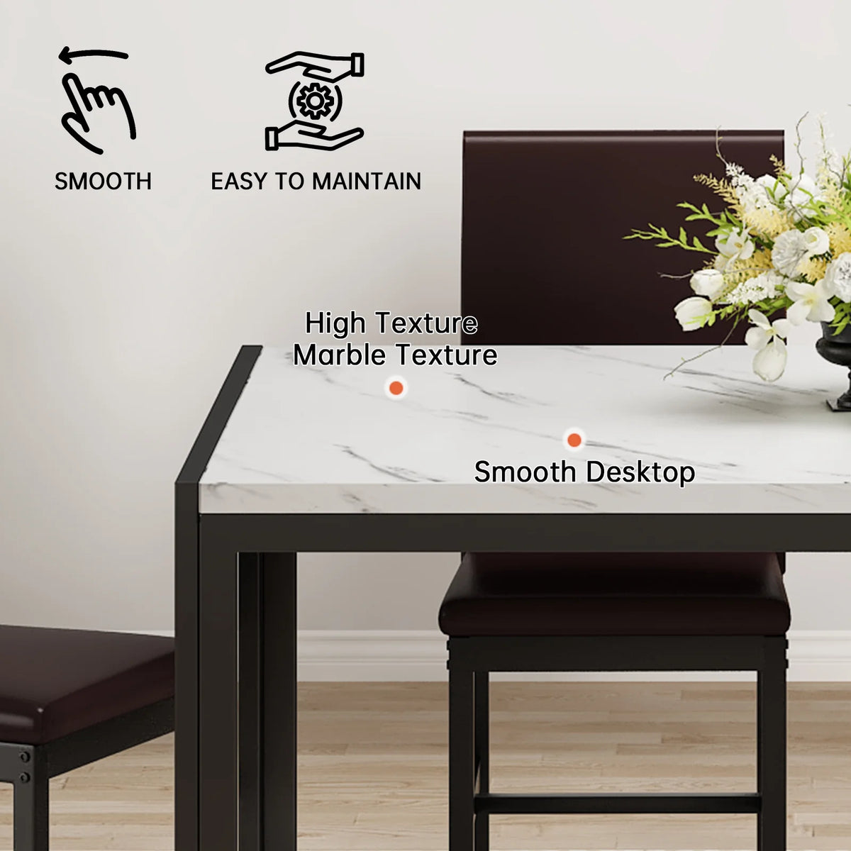 AWQM Dining Table Set of 4, Faux Marble 5 Piece Dining Room Table Set with PU Leather Chairs, Rectangular Kitchen Table Set for Apartment, Dining, White