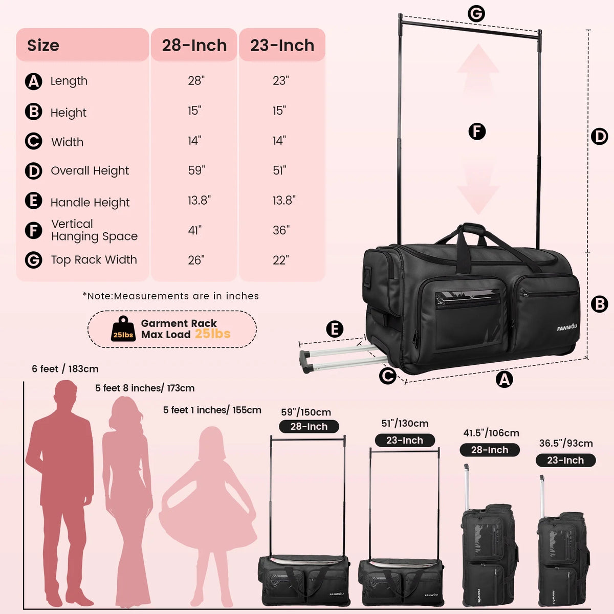 Fegat Dance Bag with Garment Rack - 28"Collapsible Rolling Competition Dance Duffle Bag Lightweight Costume Wheeled Suitcase for Dancers Shows Livestreamer Athletes