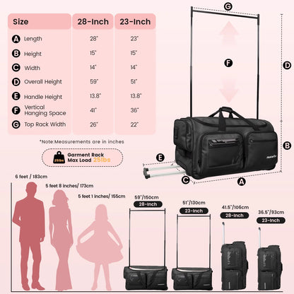 Fegat Dance Bag with Garment Rack - 28"Collapsible Rolling Competition Dance Duffle Bag Lightweight Costume Wheeled Suitcase for Dancers Shows Livestreamer Athletes