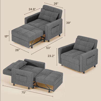 3 in 1 Convertible Sofa Bed Chair for Living Room , Aiho Sleeper Sofa Bed for Living Room, Dark Gray