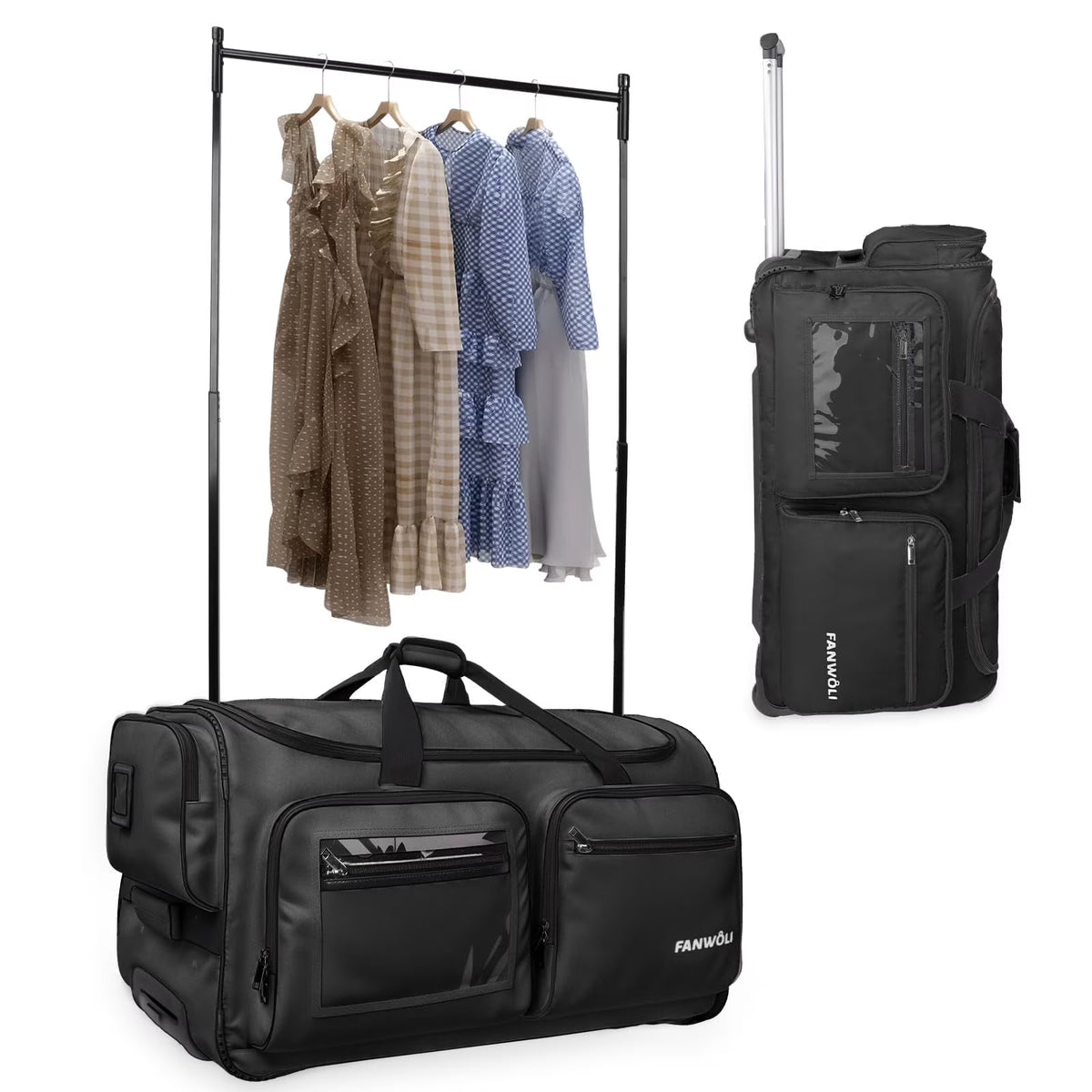 Fegat Dance Bag with Garment Rack - 28"Collapsible Rolling Competition Dance Duffle Bag Lightweight Costume Wheeled Suitcase for Dancers Shows Livestreamer Athletes