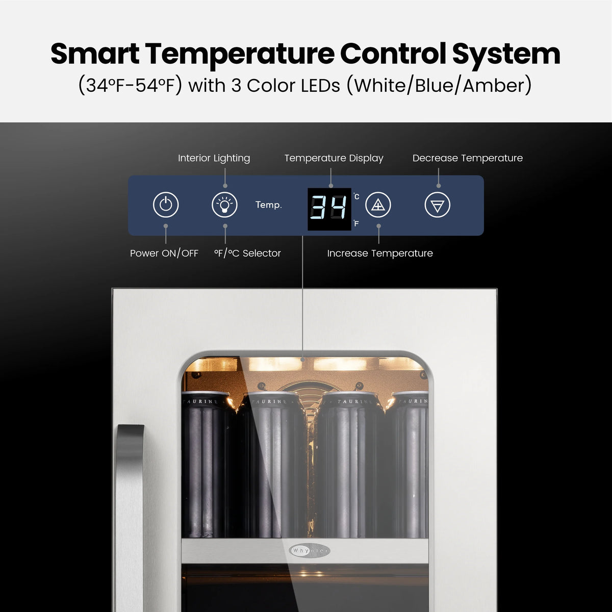 Whynter 15 Inch Beverage Refrigerator Cooler - 80 Can Mini Fridge with Glass Door for Soda Beer, 3 LED Compressor Fridge for Home Office Bar(3.0 cu.ft)