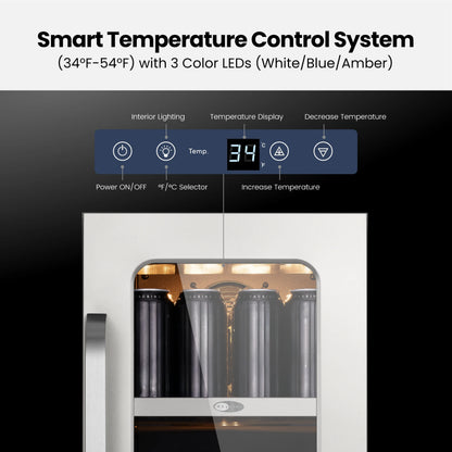Whynter 15 Inch Beverage Refrigerator Cooler - 80 Can Mini Fridge with Glass Door for Soda Beer, 3 LED Compressor Fridge for Home Office Bar(3.0 cu.ft)