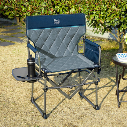 TIMBER RIDGE Portable Director Chair, Heavy Duty Camping Folding Chair with Compact Size with Side Pocket and Side Table, Support 400 lbs, Grey