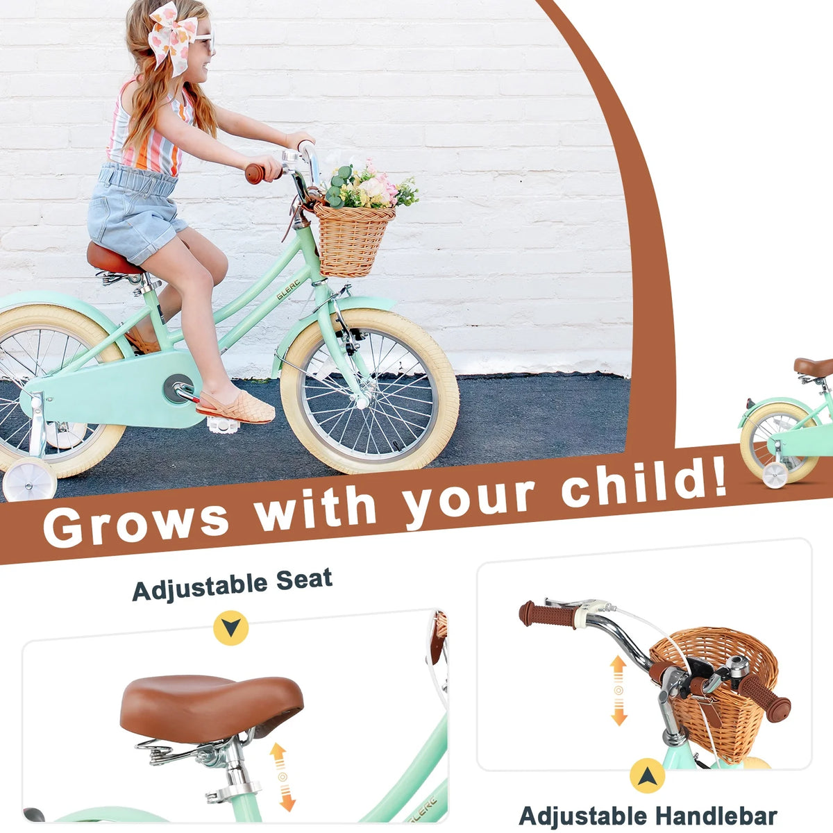 Glerc Little Molly 12 inch Kids Girls Bike for1 2-4 Years Old Child and Toddler,gifts,Pink