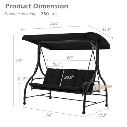 AECOJOY 3 Person Canopy Steel Porch Swing, Converting Swing Glider Hammock-Beige