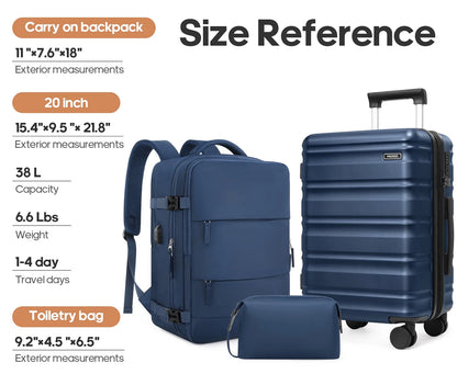MIUSSE Luggage Sets 3 Piece, 20 Inch Carry On Luggage with Wheels, 100% PC Hardshell Suitcase with TSA Lock, Carry On Suitcases Airline Approved With Travel Backpack for Men Women