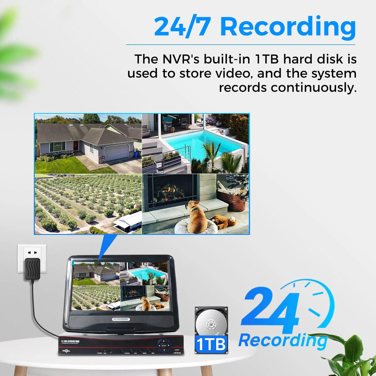 Hiseeu Security Camera System with 10.1'' Monitor 10CH 1TB Hard Drive NVR, Wireless Wifi Cameras for Recording and Remote View, Home Security Camera System