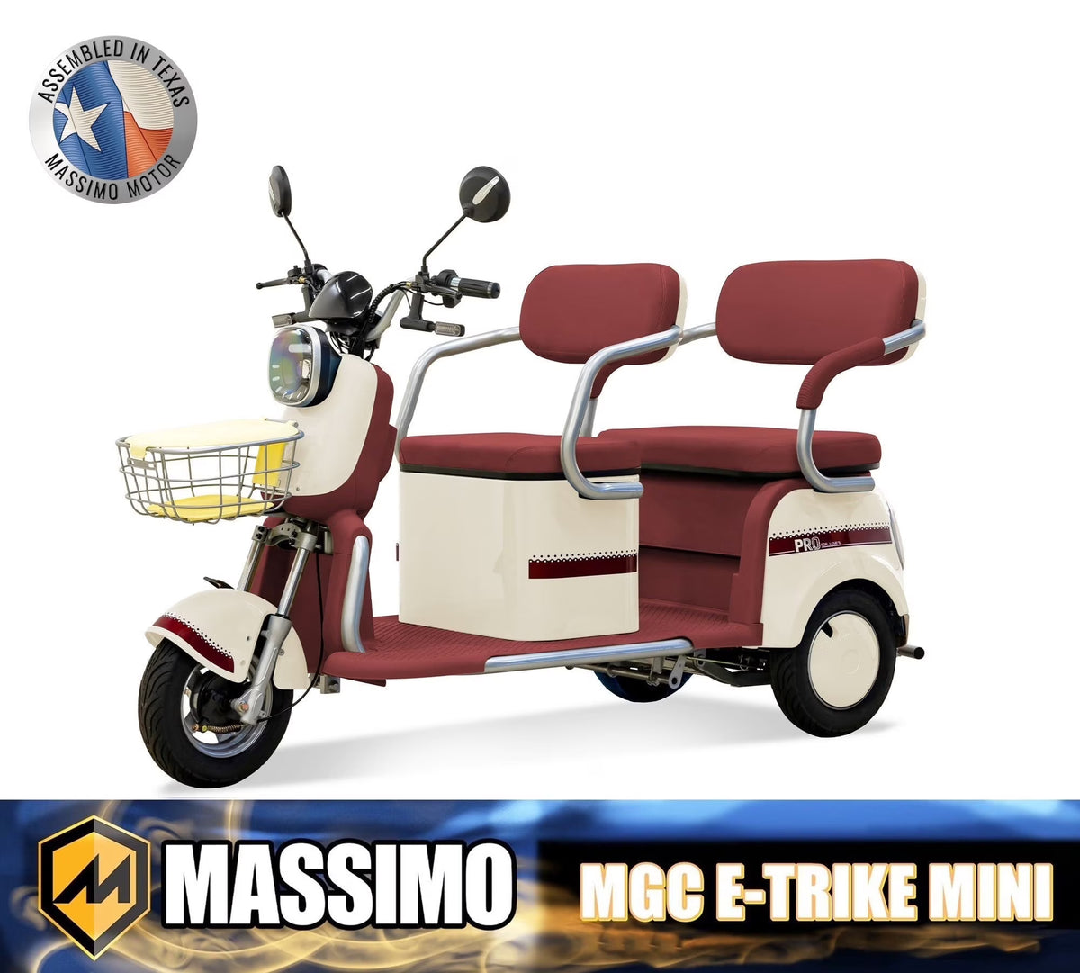 Massimo MGC E-Trike 3-Wheel Electric Cart – 17 MPH, 2-Seater Adult Scooter – Blue