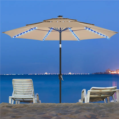 Renwick 10 Ft Outdoor Patio Parasol with Color-Changing LED Strip, Tan