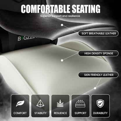 Bigzzia Gaming Chair Office Chair, Ergonomic Game Chair with Height Adjustable Headrest and Lumbar Support for Adults Teens, Black & White