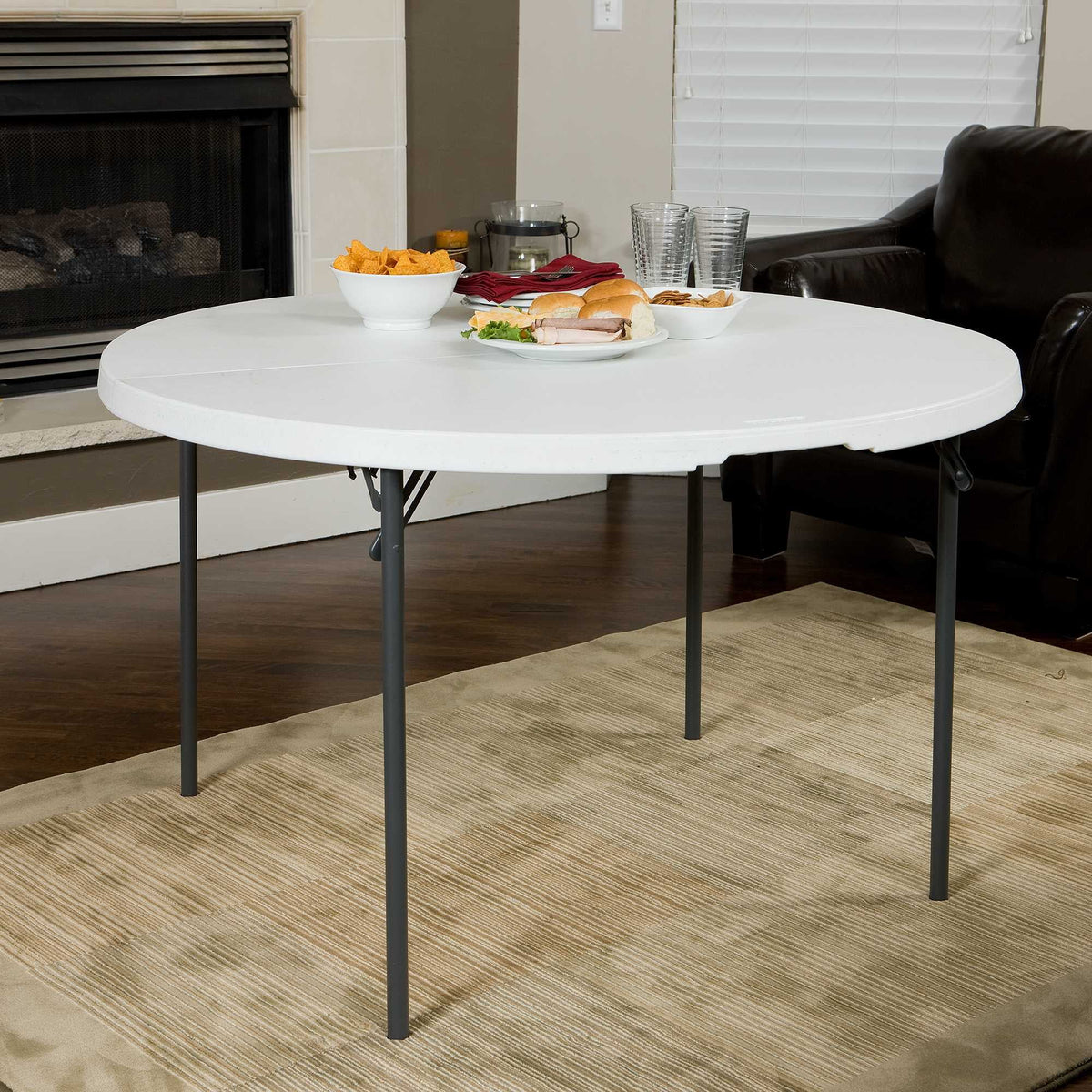 Lifetime 48 inch Round Fold-in-Half Table, Indoor/Outdoor Essential, White Granite (280064)