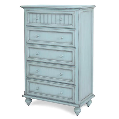 Sea Winds Monaco 5 Drawers Chest Drawer Wood Blue, 50"H x 52"W x 18"D, 65 lbs