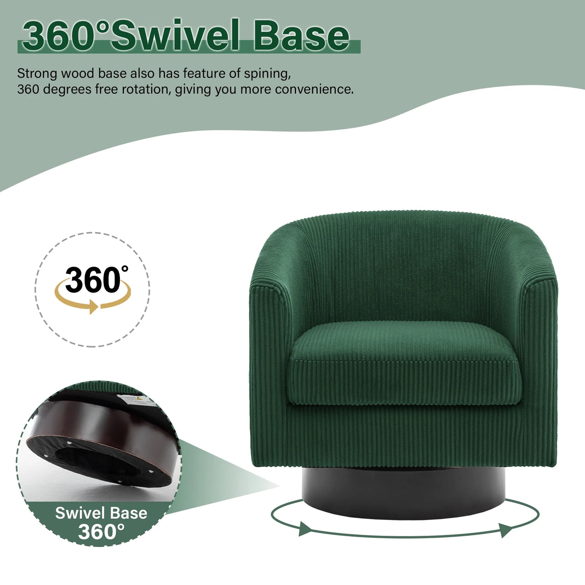 UIXE Swivel Accent Chair, Upholstered Fabric Barrel Chair for Living Room, Small Single Sofa Bedroom Reading Seat, Light Gray