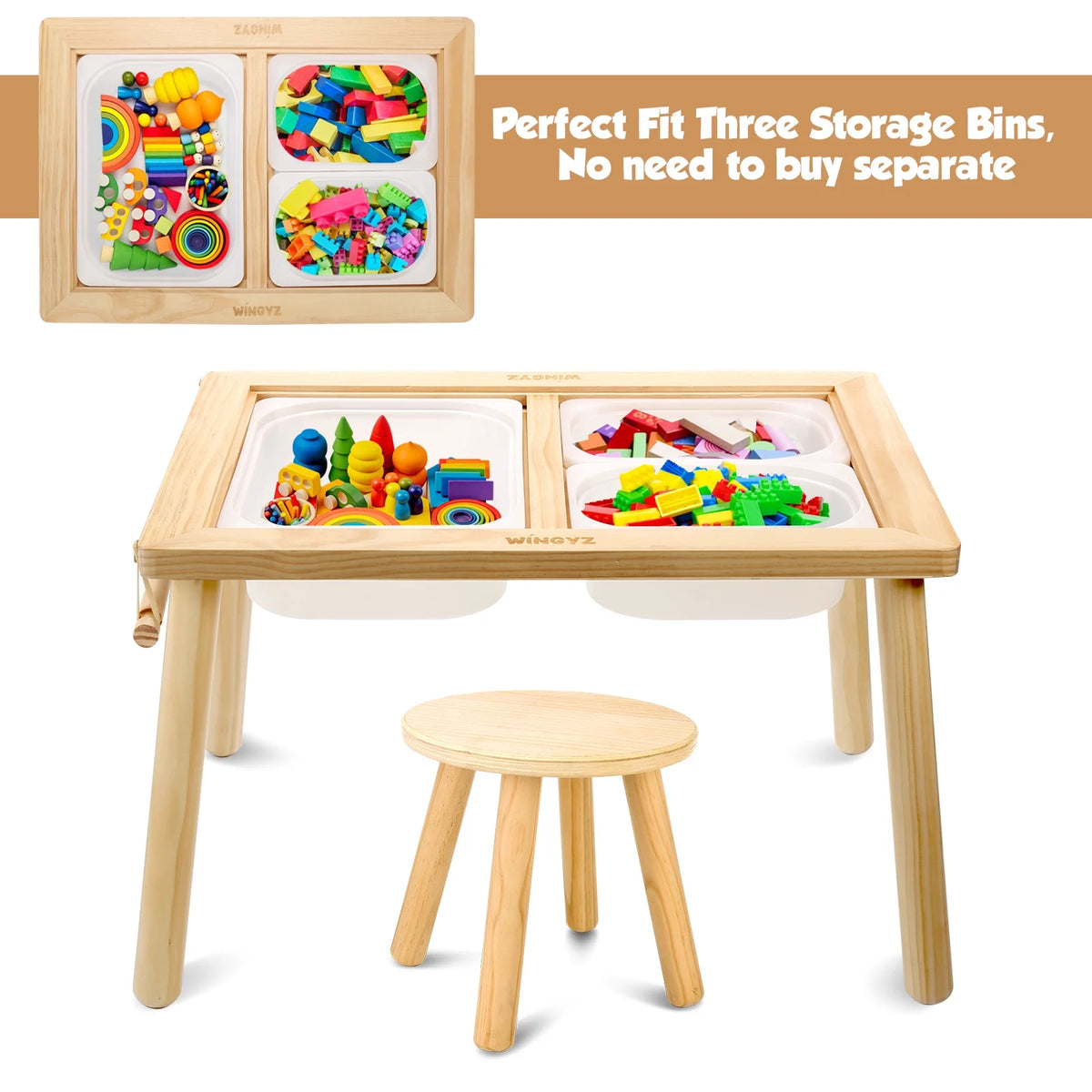 Sweet Time Toddler Sensory Table Chairs, Wood Kids Activity Table with Storage Play Study Furniture