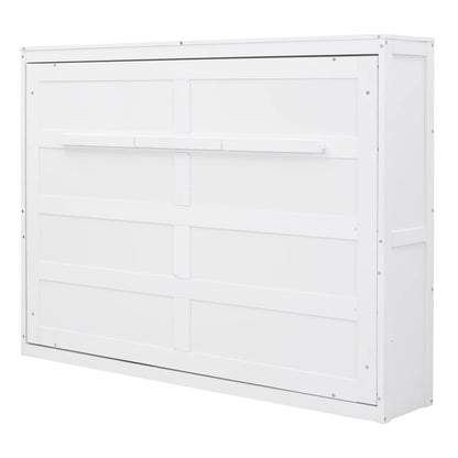 Harper & Bright Designs Full Size Murphy Bed Space-Saving Foldable Wooden Wall Bed with a Shelf for Guest Room Home Office, Gray