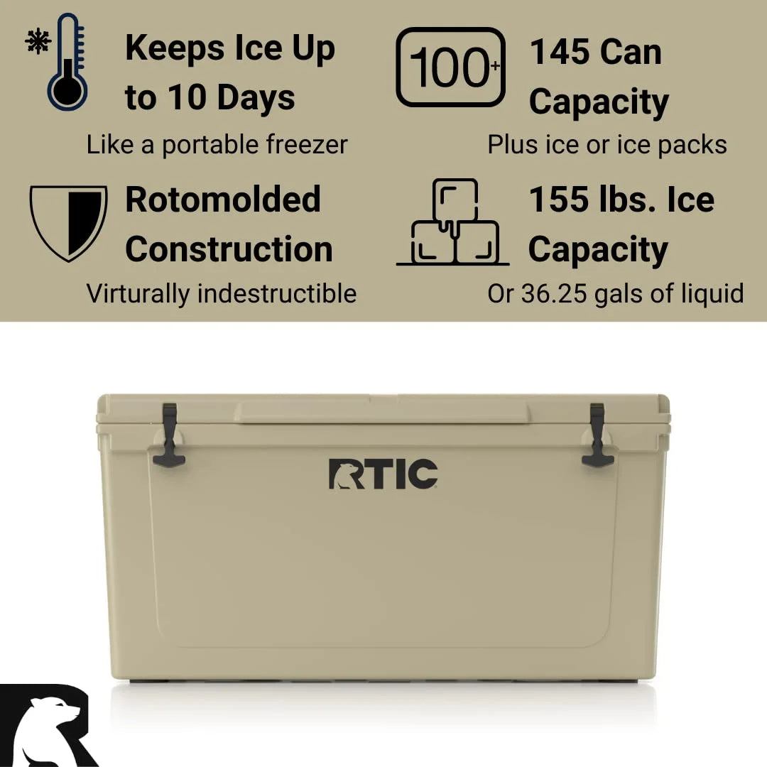 RTIC 145 QT Ultra-Tough Rotomolded Hard-Sided Ice Chest Cooler, White, Fits 195 Cans