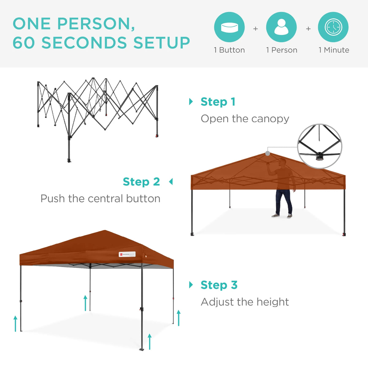 Best Choice Products 12x12ft Easy Setup Pop Up Canopy w/ 1-Button Setup, Wheeled Case, 4 Weight Bags - Navy Blue