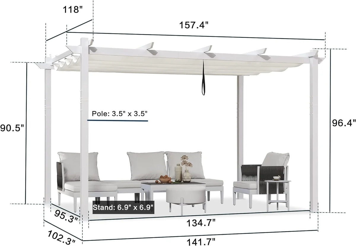 PURPLE LEAF Outdoor Retractable Pergola with Sun Shade Canopy 10' x 13' Patio Aluminum Pergola Shelter for Backyard Deck Garden Modern Metal Grape Trellis Pergola, Beige
