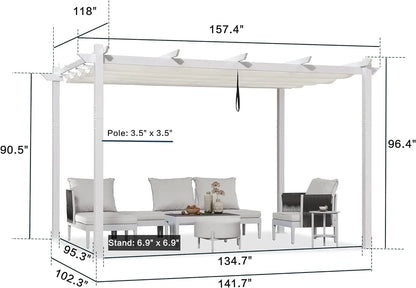 PURPLE LEAF Outdoor Retractable Pergola with Sun Shade Canopy 10' x 13' Patio Aluminum Pergola Shelter for Backyard Deck Garden Modern Metal Grape Trellis Pergola, Beige