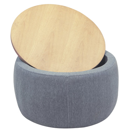 BTMWAYRound Coffee Table, 2 in 1 Round Storage Ottoman with Reversible Lid Tray, Upholstered Round Storage Ottoman Coffee Table with Storage, Footstool End Table for Living Room, Bedroom, Light Gray