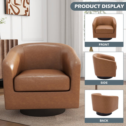 UIXE Swivel Accent Chair, Upholstered Fabric Barrel Chair for Living Room, Small Single Sofa Bedroom Reading Seat, Light Gray