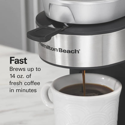 The Scoop Single Serve Coffee Maker & Fast Grounds Brewer for 8-14oz. Cups, Brews in Minutes, 40oz. Removable Reservoir, Stainless Steel (49987),Silver