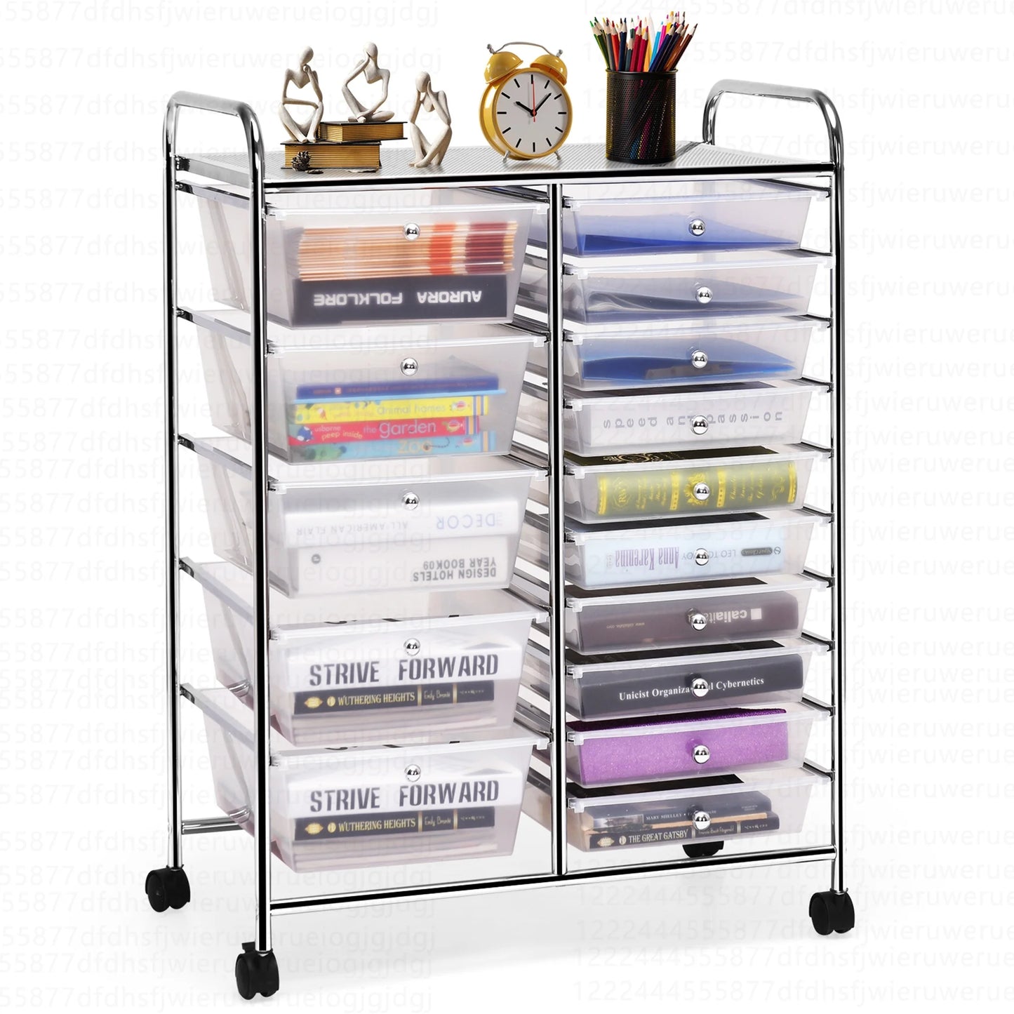 Costway 15 Drawer Rolling Storage Cart Tools Scrapbook Paper Office School Organizer White
