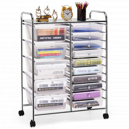 Costway 15 Drawer Rolling Storage Cart Tools Scrapbook Paper Office School Organizer White