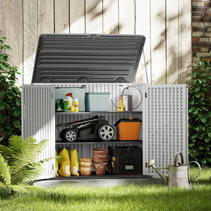 Lofka Outdoor Storage Shed, 49.7 Cu.ft  Large Capacity Storage Shed and Cabinet with Floor for Storing Bike, Garbage Cans and Garden Tools, White