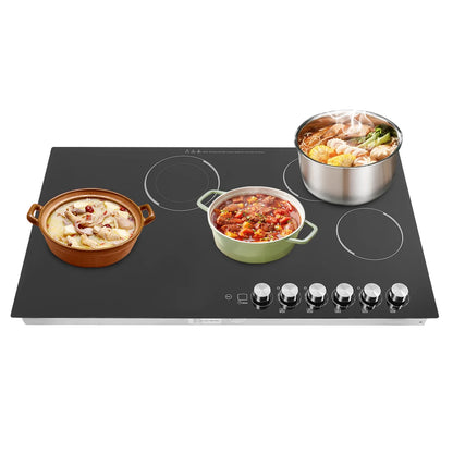 110V Modern Black Electric Cooktop Electric Stovetop 5 Burners Electric Cooktop for Homes, Restaurants