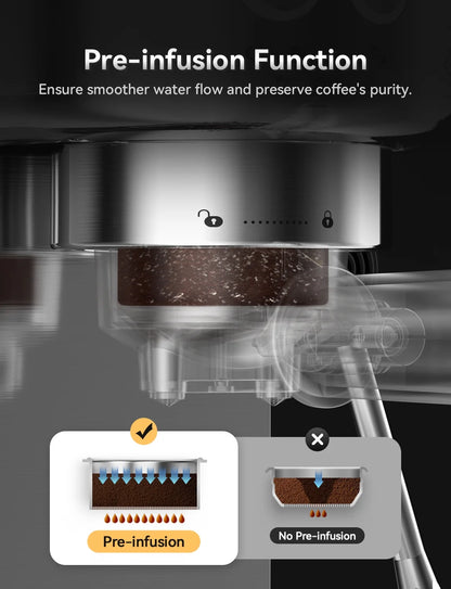 Neretva Espresso Machine 15 Bar Professional Espresso Maker with Milk Frother Steam Wand, Cappuccino & Latte Machine, Espresso Coffee Machine for Home- Stainless Steel