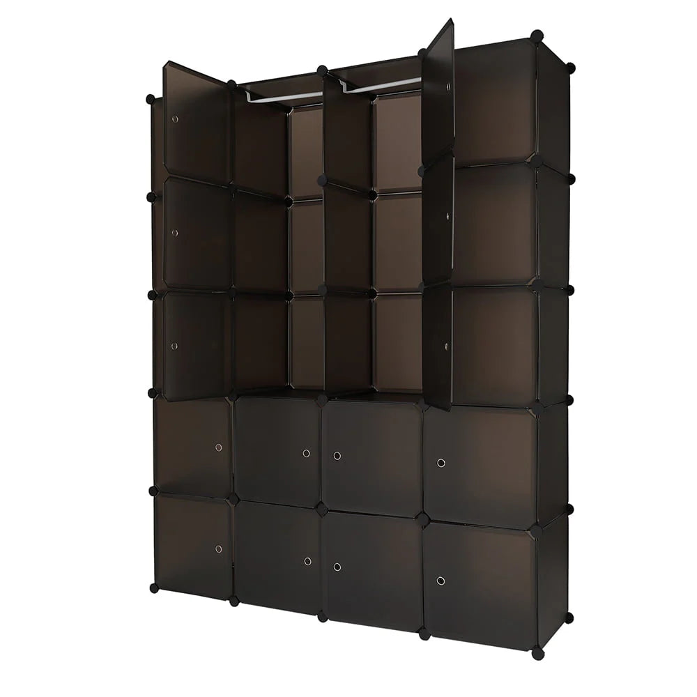20 Cube Organizer Stackable, Plastic Portable Closet Wardrobe with Hanging Rod, Storage Organizer Cube for Hanging Clothes, Bedroom Armoire, Strong and Durable, Brown