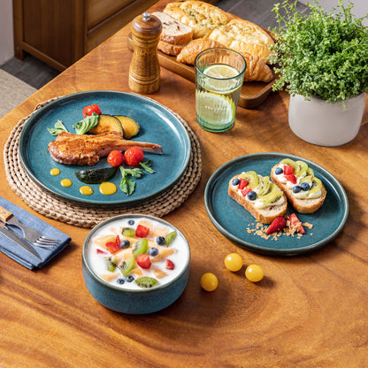 vancasso, 18 Piece Dinnerware Set, Stoneware Tableware Set For 6, Blue Dishes Plate