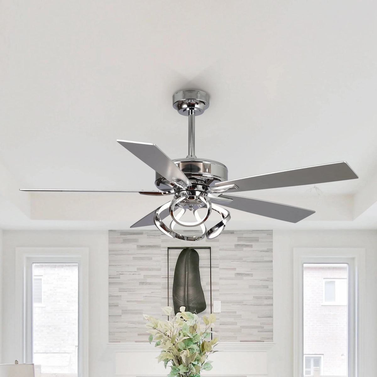 Parrot Uncle 52-Inch Contemporary Chrome Ceiling Fan with Integrated LED Lights and Remote Control