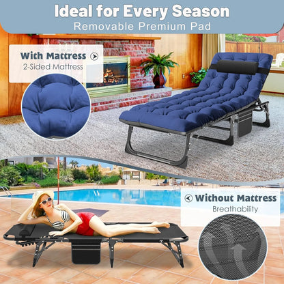 Slsy Folding Lounge Chair, 5-Position Adjustable Outdoor Reclining Chair, Folding Sleeping Bed Cot, Folding Chaise Lounge Chair for Pool Beach Patio Sunbathing