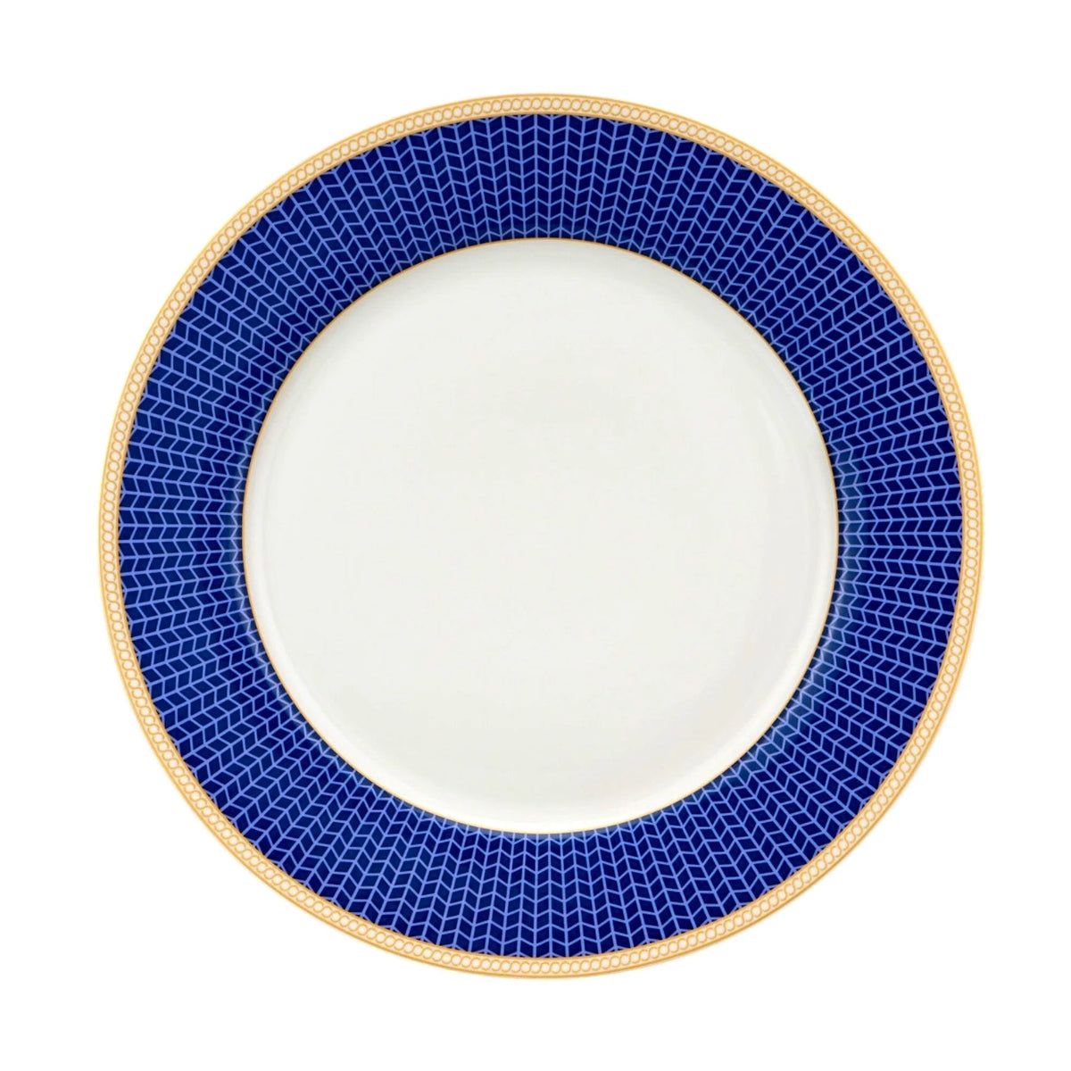 STP GOODS Melodie de Fleurs Bone China Dinnerware Set of 24 Service for 6 24-Piece Dish Set of Plates and Bowls, Blue Gold White