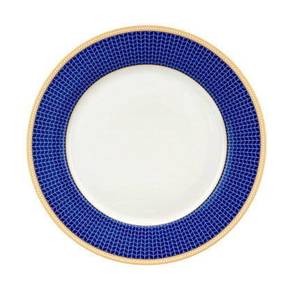 STP GOODS Melodie de Fleurs Bone China Dinnerware Set of 24 Service for 6 24-Piece Dish Set of Plates and Bowls, Blue Gold White