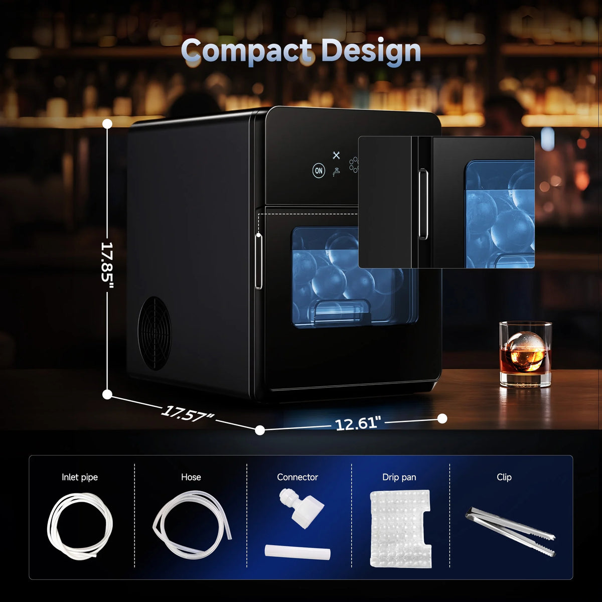 Simzlife Sphere Ice Maker,10 pcs/Hour, 150 pcs/Day,Clear Ice Ball Maker with Enhanced Insulation, with LCD Touch Screen, Self-Cleaning, Quiet Home and Bar Ice for Whiskey Bourbon Parties