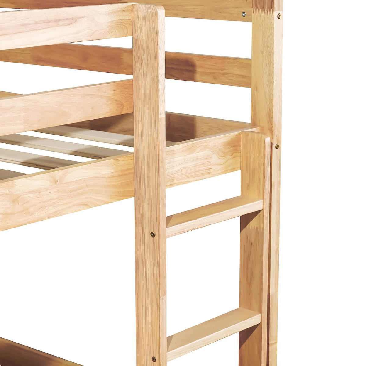 Twin Over Twin Floor Bunk Bed, UHOMEPRO Solid Wood Low Bunk Bed with Safety Rail, Ladder, Heavy Duty Bunk Beds, Space-Saving Bedroom Dorm Furniture, Gray