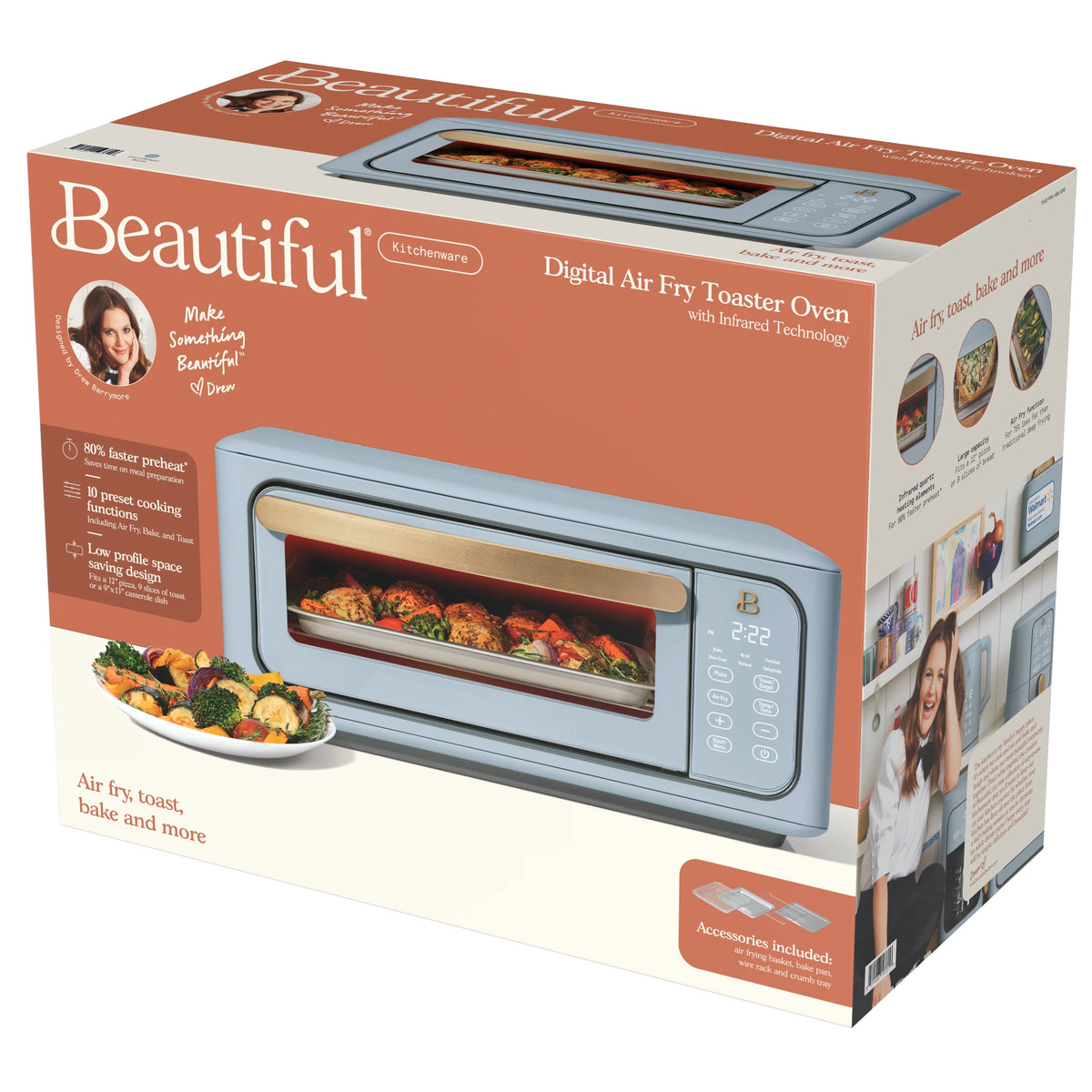 Beautiful Infrared Air Fryer Toaster Oven, 9-Slice, 1800 W, White Icing by Drew Barrymore