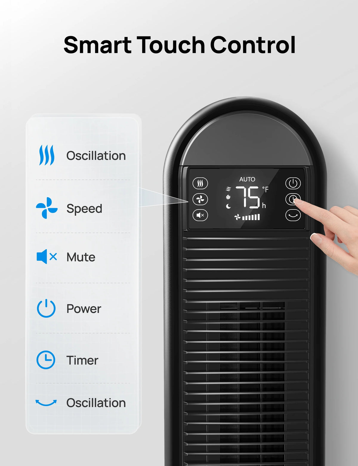 Dreo Tower Fan for Home, 42" Standing Fan with Remote, 90�� Oscillating Fan for Indoors, 34dB Quiet Bedroom Fans, 6 Speeds, 4 Modes, 12H Timer, Bladeless Fan with LED Display, 26 ft/s High Velocity