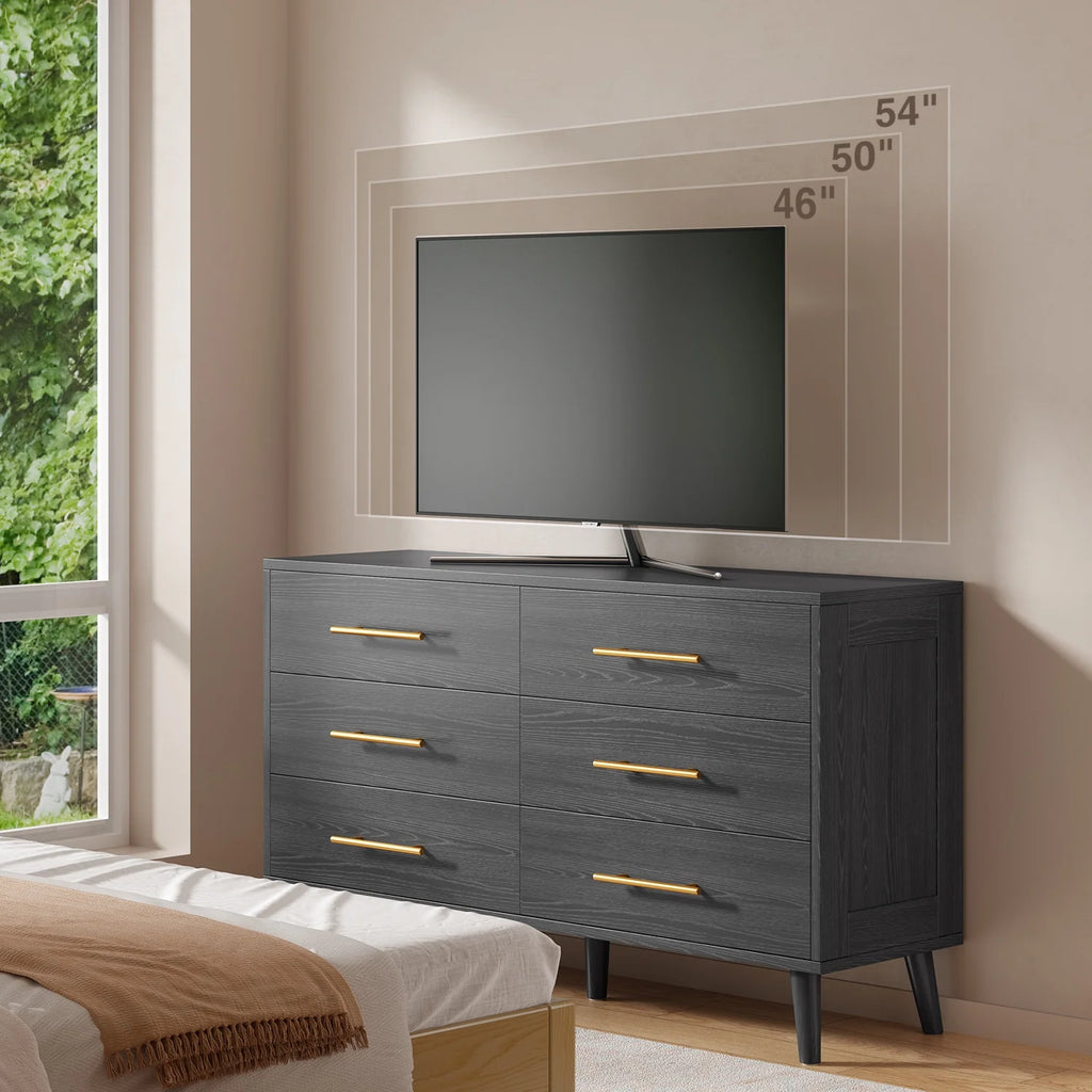 Noelse 3 Piece Bedroom Furniture Set, 6 Drawer Dresser with 2 Nightstands, Modern Wood Storage Organizer with Metal Handles for Bedroom, Living Room,Black