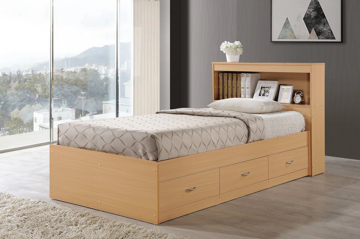 Hodedah Twin-Size Captain Bed with 3-Drawers and Headboard in White